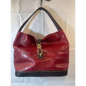 DOONEY & Bourke Logo Lock Red Croc Leather Large Hobo Shoulder Bag  key chain
